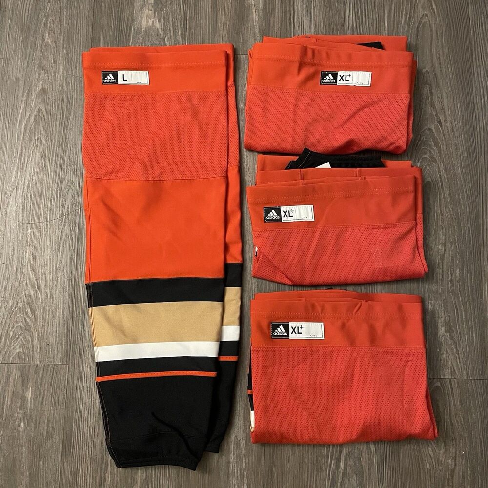 Adidas Anaheim Ducks Hockey Socks On Ice Team Issued NHL Made In Canada Lot Of 4